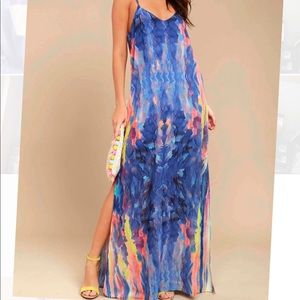 LuLu’s Watercolors Royal Blue Print Maxi Dress